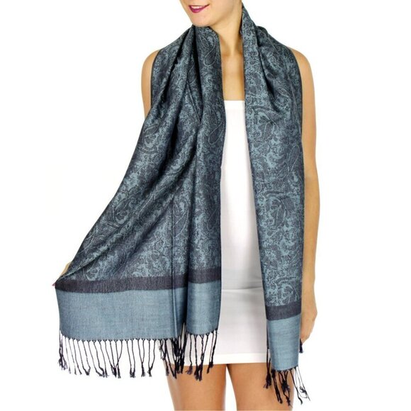 NWT Women's Pashmina Reversible Paisley Fringed Shawl Evening Wrap - Picture 10 of 11